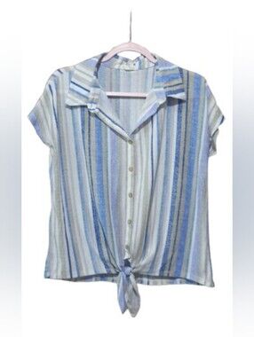 Tea, Please Striped Button‑Front Tie Top